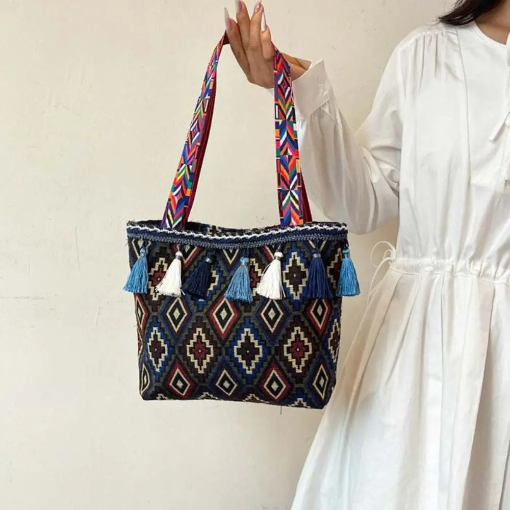 Casual Kwastje Etnische Stijl Handtas Geweven Tas Messenger Bag Franje Schoudertas Grote Capaciteit Geometrische Bohemian Draagtas Vrouwen