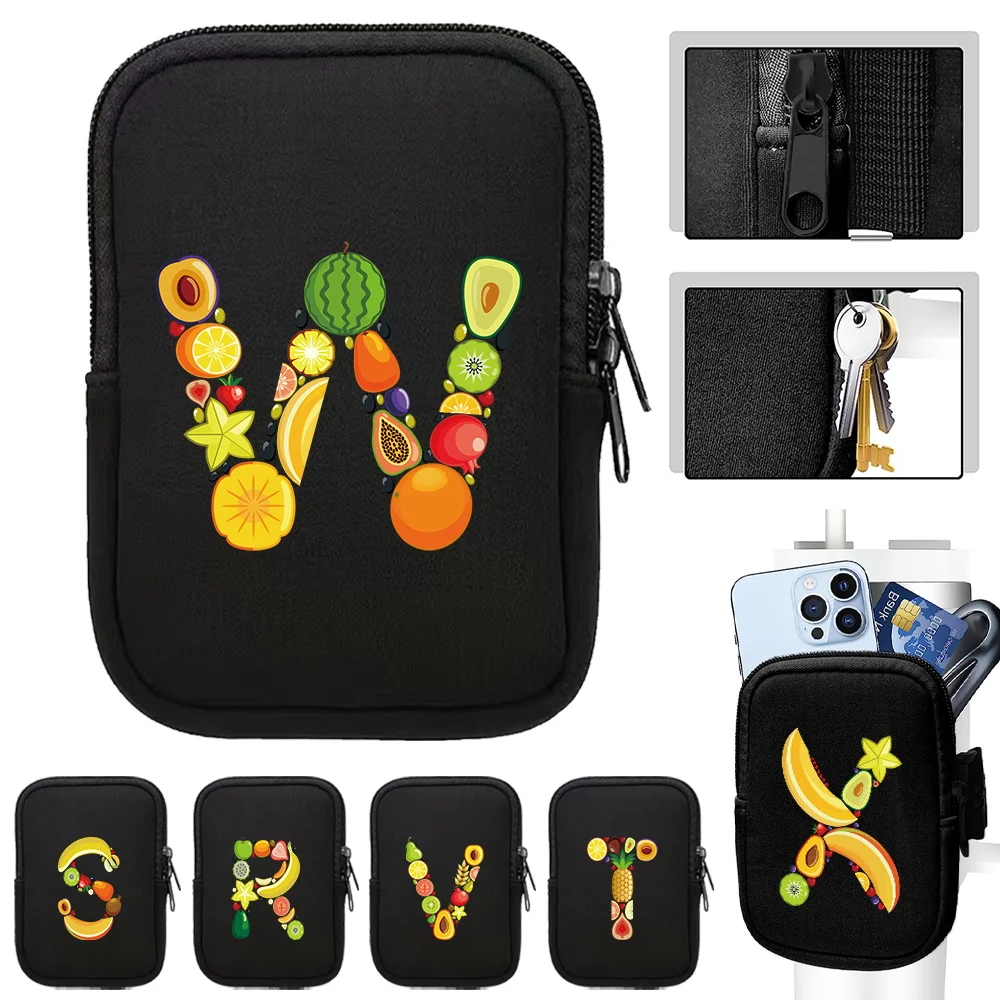 Outdoor Sports Water Bottle Pouch Unisex Handheld Water Bottle Bags Fruit Pattern Series Fitness Accessories Zipper Storage Bag