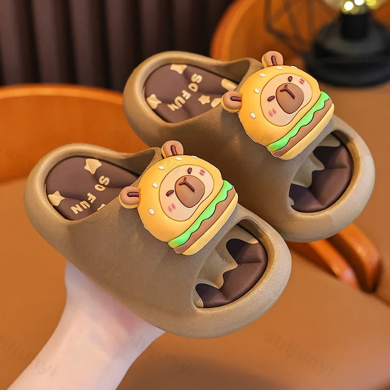 Capybara Slippers Children\'s Bathroom Sandals 2025 Summer Anti-slip Cartoon Slippers Resilience Rotatable Platform Kids Slippers