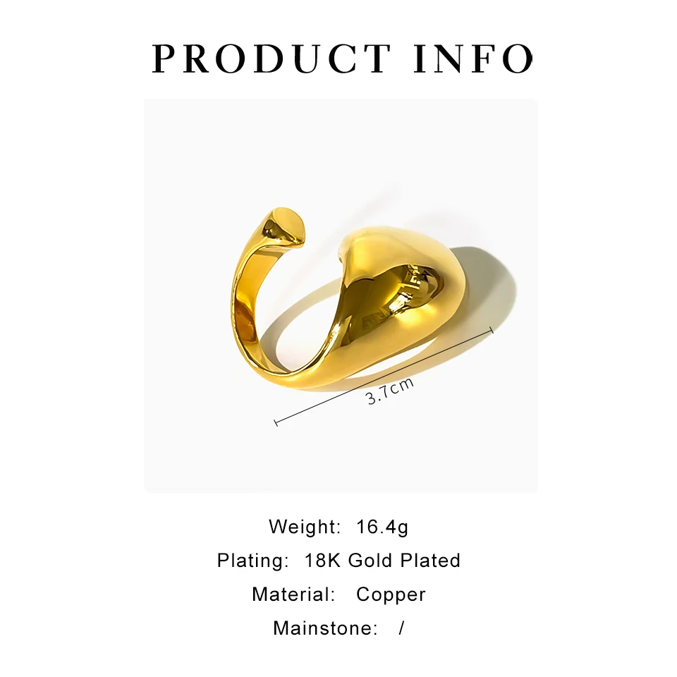 Peri\'sbox Modern Solid Gold Plated Oversized Open Dome Ring for Women Chunky Statement Large Finger Rings Fashion Party Jewelry