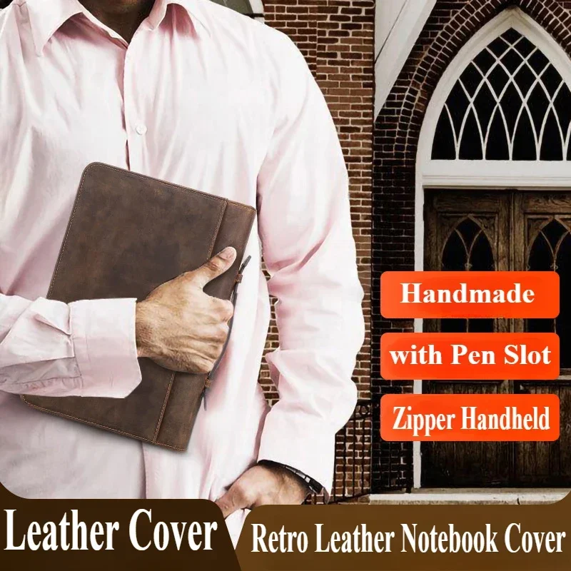 Luxe Retro Lederen Notebook Cover Case Handgemaakte Rits Handheld Lederen Cover Zakelijk Kantoor Schoolbenodigdheden Briefpapier