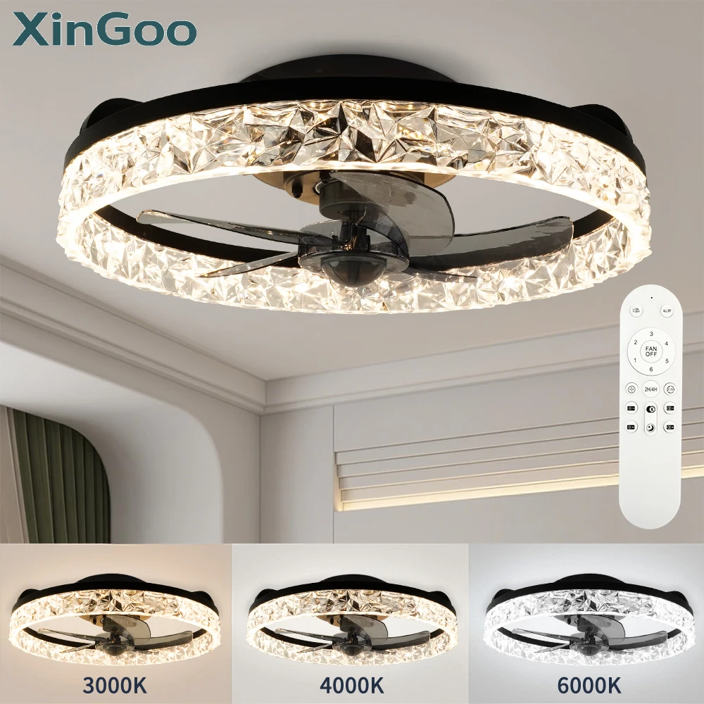 XINGOO Intelligenter Deckenventilator mit Licht und Fernbedienung, Schlafzimmerdekoration, Lüftungsventilator, 6-Gang-LED-Umluftventilator mit Beleuchtung