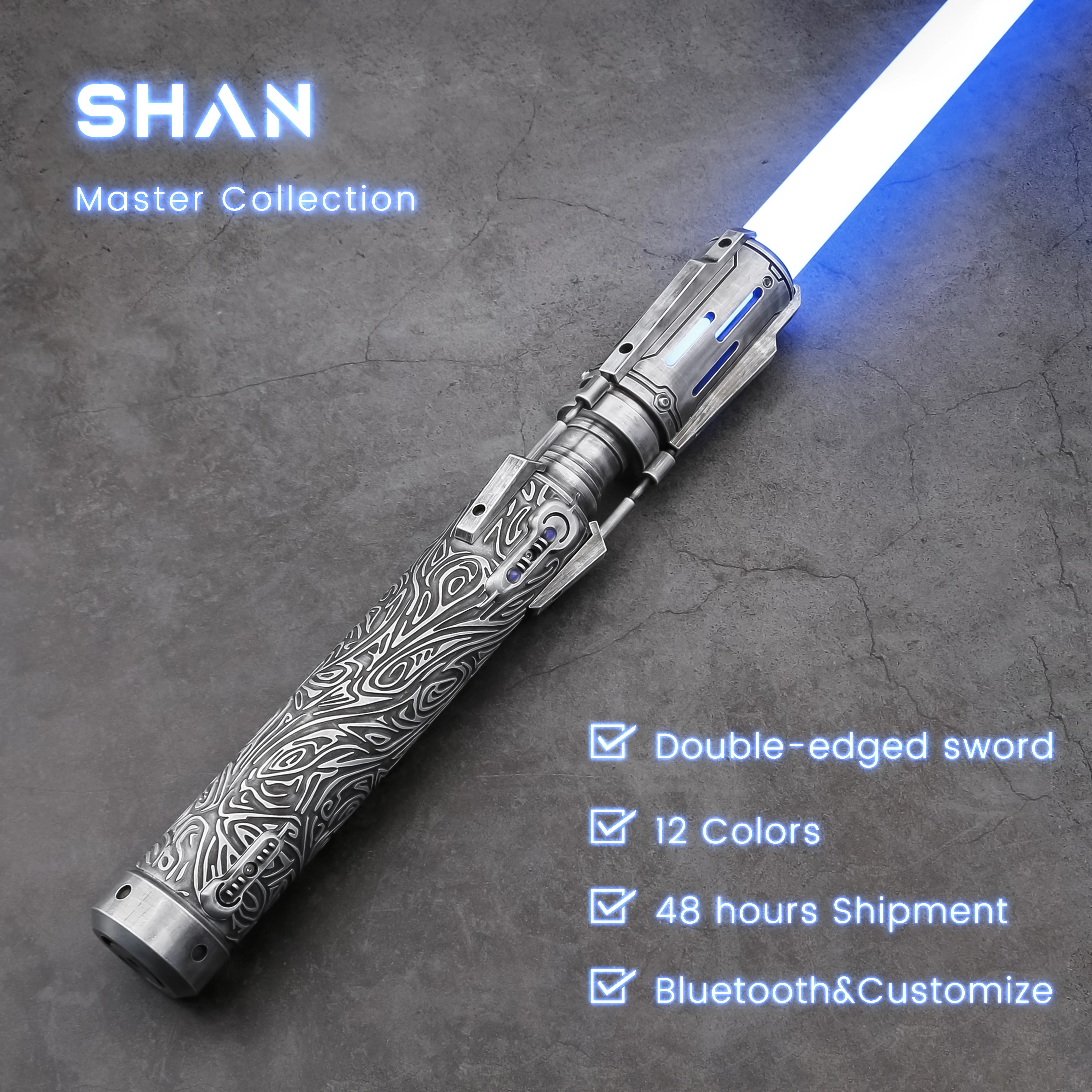 

TXQSABER Shan Double-bladed Lightsaber Metal Hilt Heavy Dueling Laser Sword Proffie SNV4 Pxiel Jedi Master Satele Shan Replica