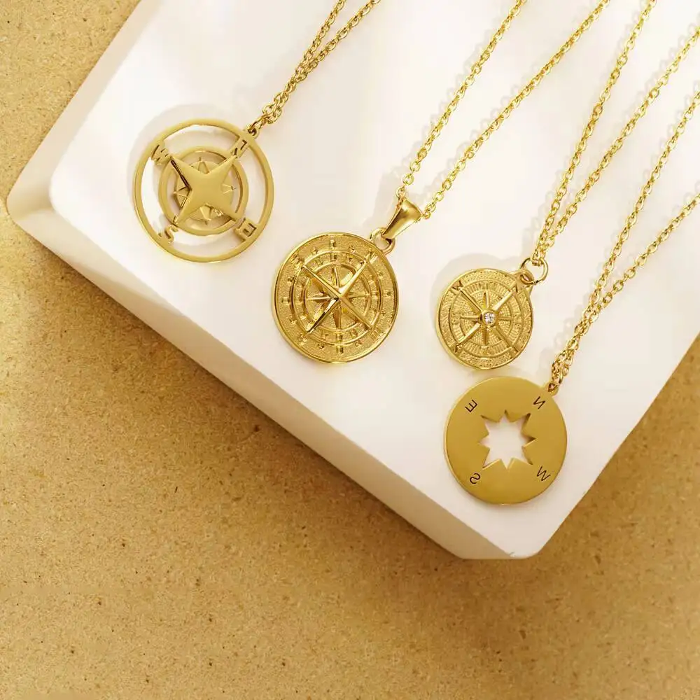 Women Men Delicate Fashion Compass Pendant Necklace Brave Jewelry In Stainless Steel
