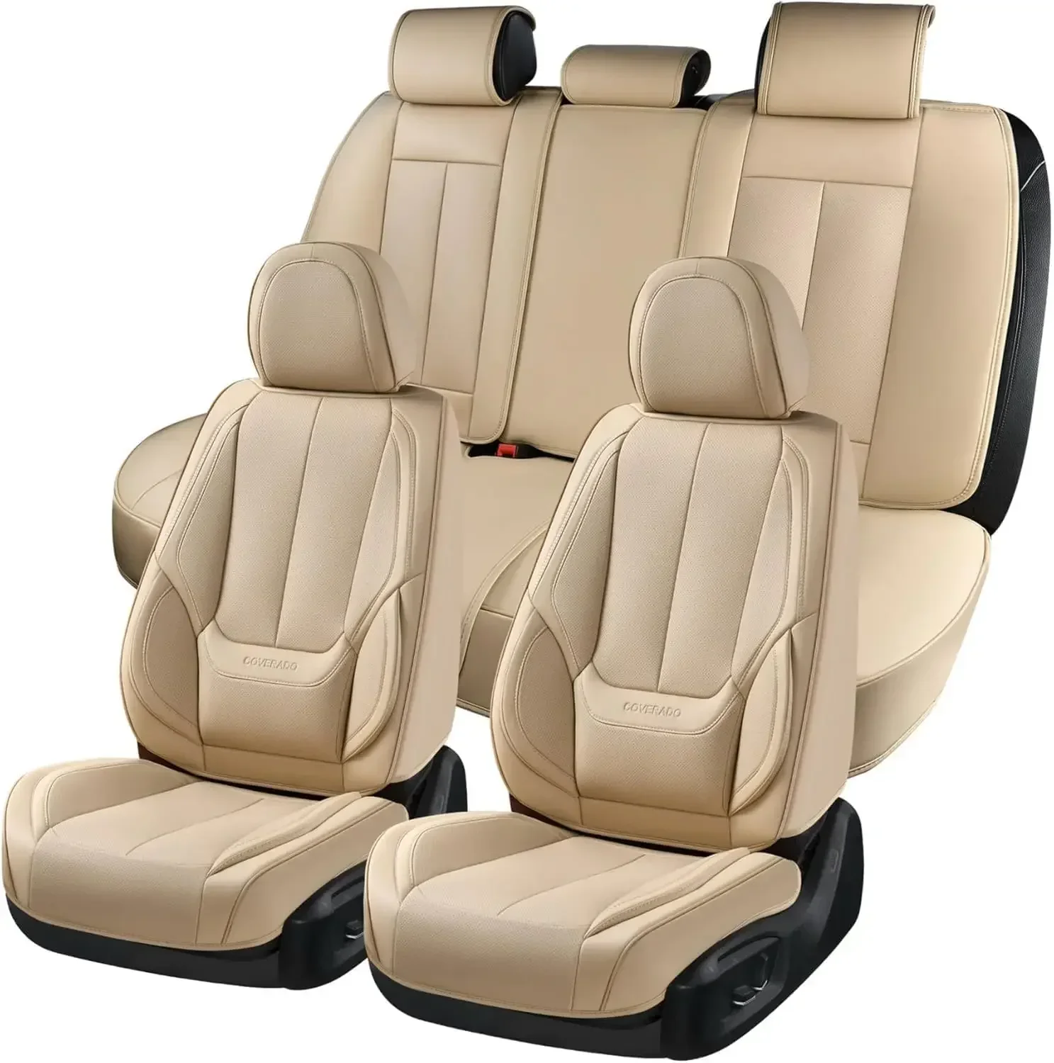 

Car Seat Covers Full Set, Car Protector Waterproof, Nappa Leather Car Cushion, Beige Covers for Cars, Front