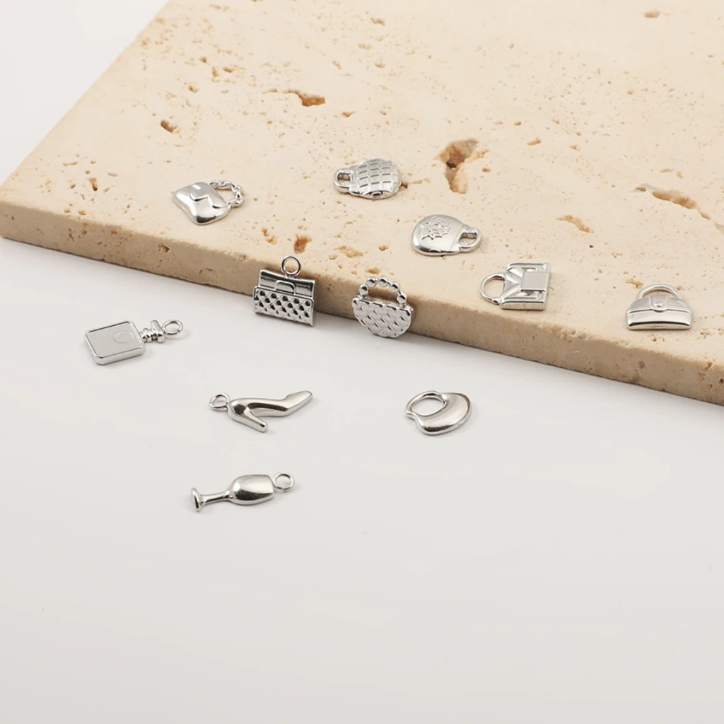 

10Pcs/Lot Stainless Steel Small Charms Handbag Perfume Pendants For DIY Making Necklaces Earrings Accessories Wholesale