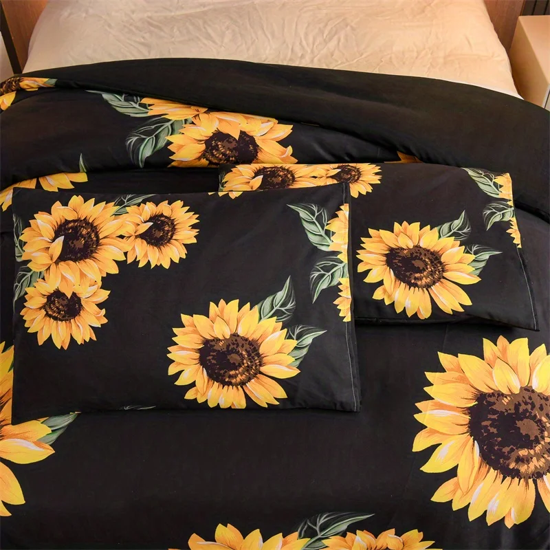 3D floral Duvet Cover Size for Women Yellow Flowers Bedding Set Sunflower Pattern Decor 1 Duvet Cover 2 Pillowcases