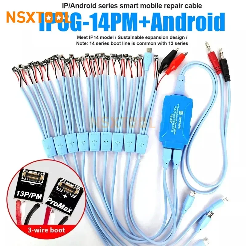 SS-905D V8.0 Service DC Power Supply Current Testing Cable For Android iPhone 6G~14/Plus/Pro Max IPhone Power Boot Control Line