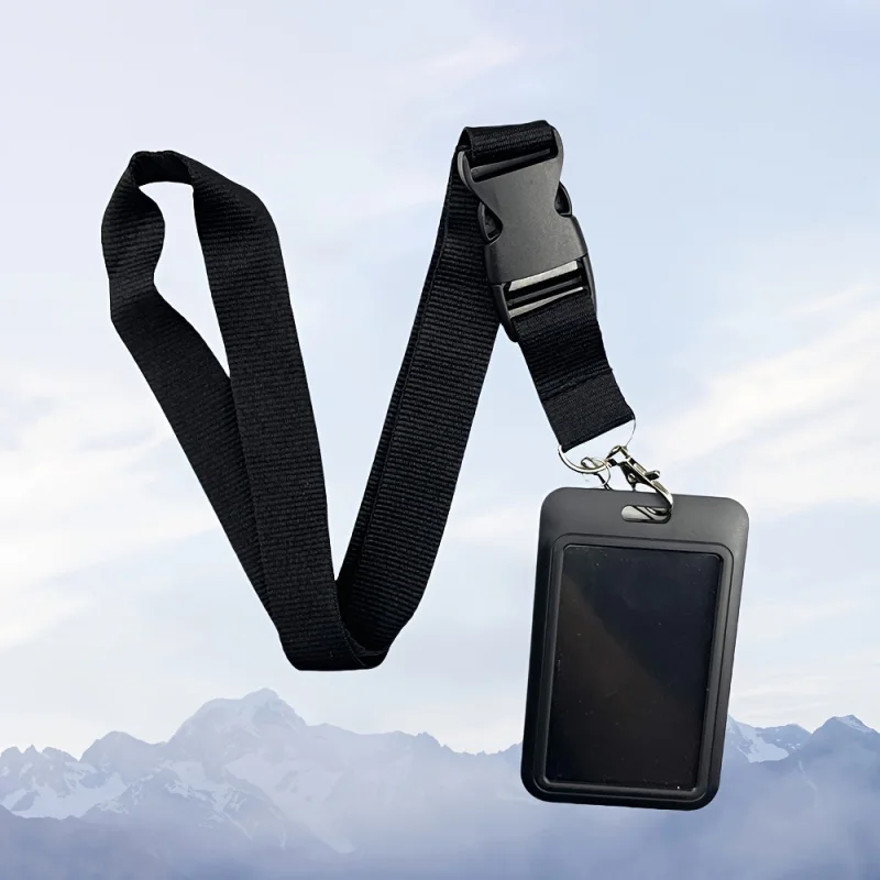 Black Neck Lanyard Badge Holder Set with Detachable Strap and Card Slot - Durable Polyester, Easy Access Design for IDs & Cards - view 4
