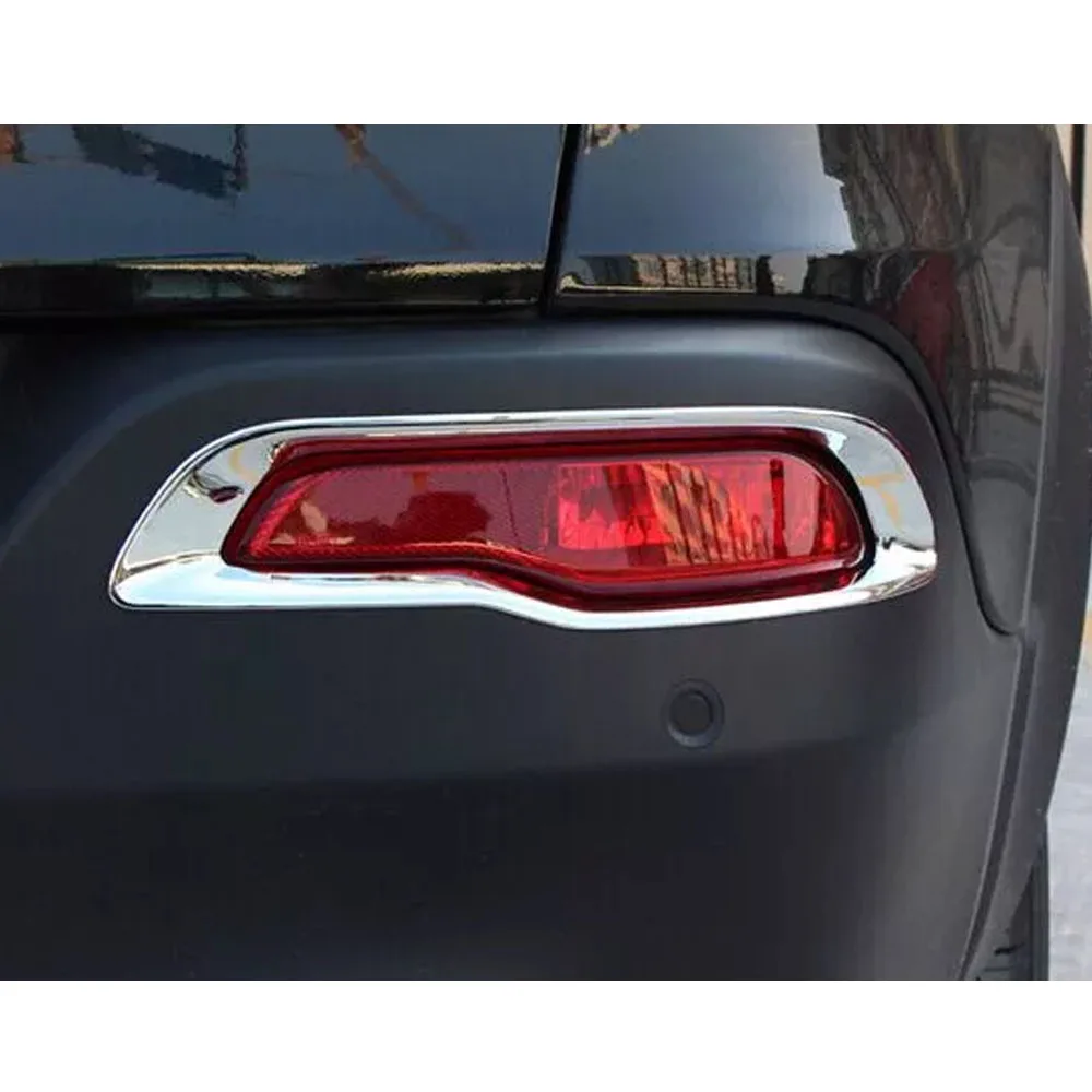 For Jeep Cherokee 2014 2015 2016 2017 Car Detector ABS Chrome Cover Trim Back Tail Rear Fog Light Lamp Frame Parts 2pcs