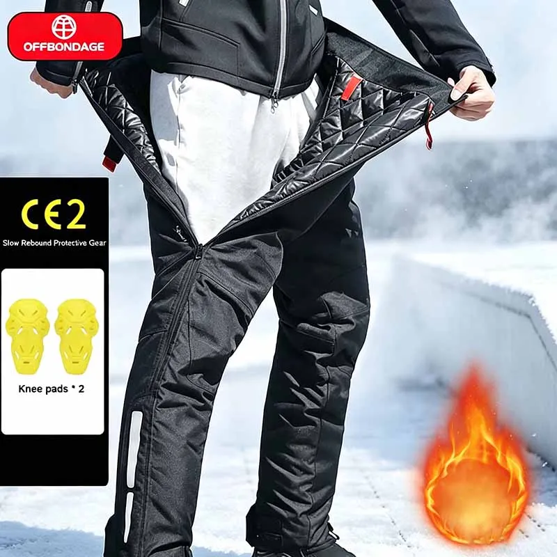 OFFBONDAGE Winter Motorcycle Trousers Men's Quick Release Pants Built in CE Protectors Warm Waterproof Off-road Motocross Pants