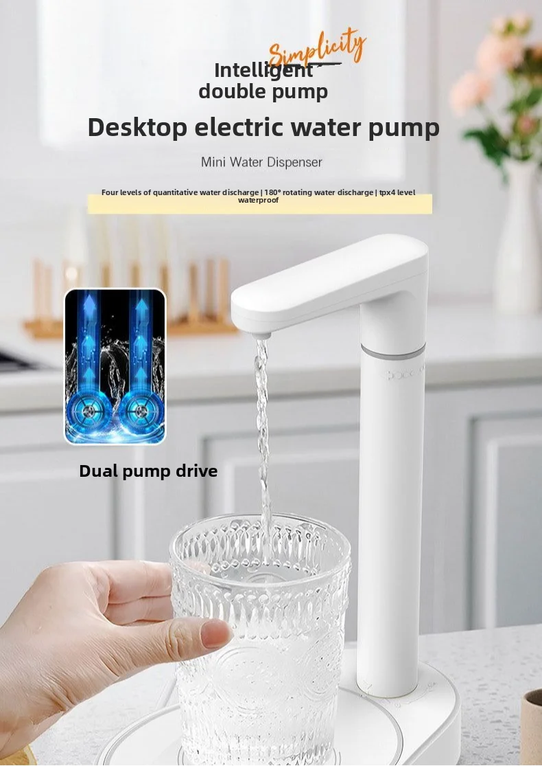 

Desktop Double Pump Electric Water Dispenser, Waterproof Automatic Water Pump for Bottled Mineral Water
