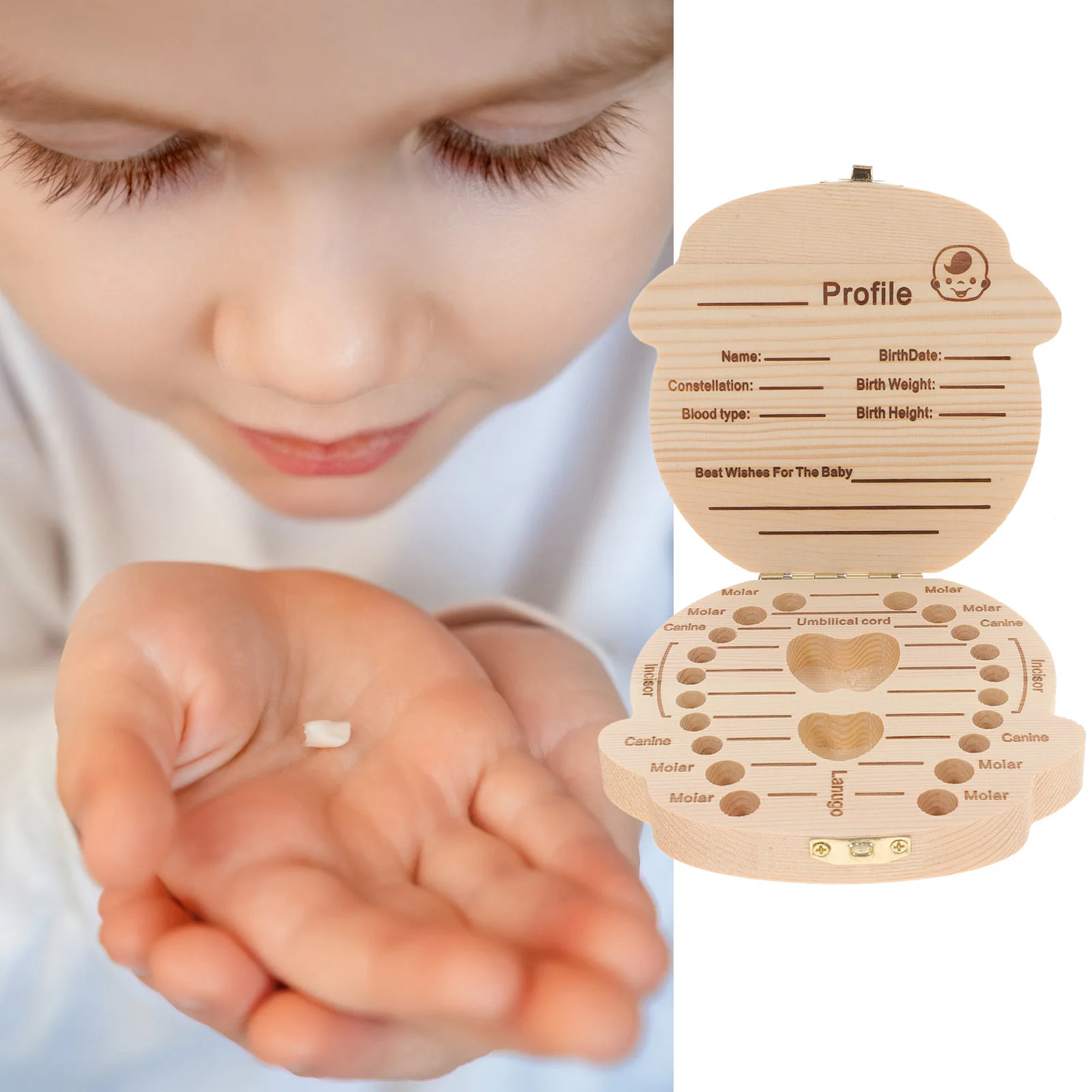 

Baby Tooth Box Wooden Keepsake Organizer Cartoon First Tooth Case Newborn Gift Storage Baby Keepsake Organizer