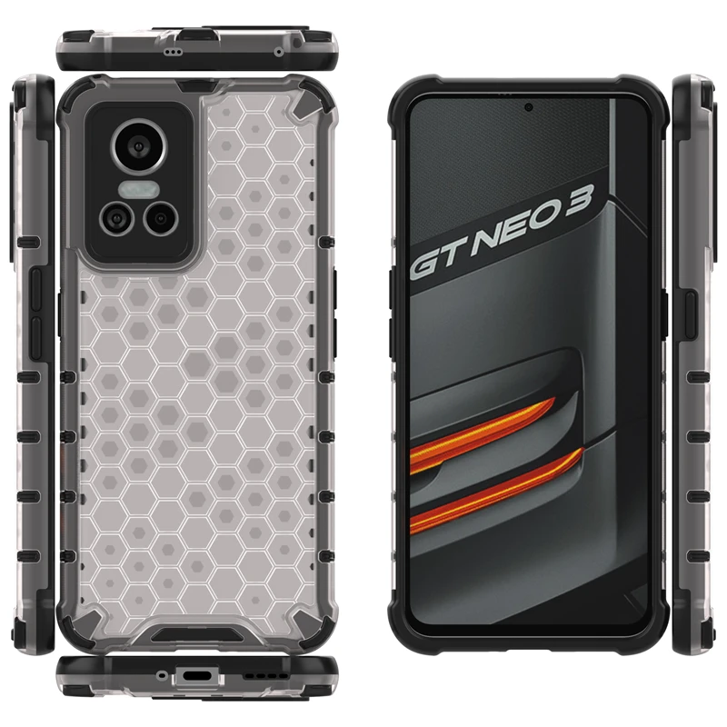 Shockproof Case for OPPO Realme GT Neo 3 Cover Realme GT Neo 3 Capas Transparent Honeycomb Clear Cover Realme GT Neo 3 Fundas