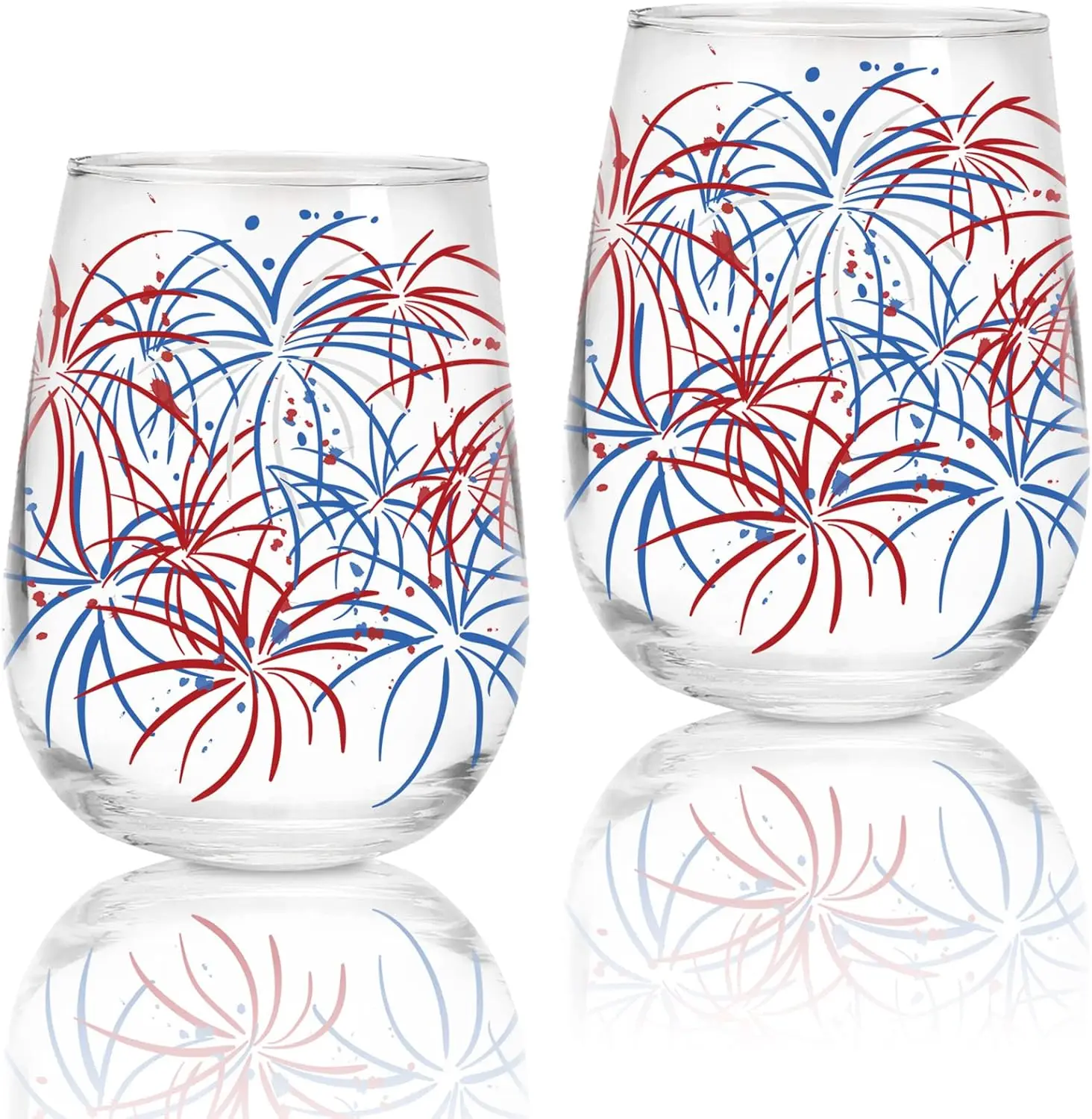 

2Pcs Patriotic Stemless Wine Glasses 17oz Red Blue Firework Drinking Glasses Firework Tumbler Cups Independence Day Part