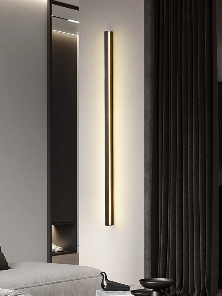 

Modern Brief Aluminum Wall Sconce Lamp Ultra Narrow Linear Blackground Light For Bedroom Home Decor Soft Light Not Glaring