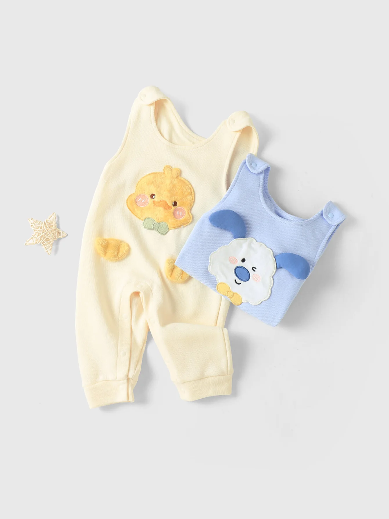 

Youqi Baby Spring and Autum Fashion Cartoon Dog Duck Outdoor Sleeveless Overalls Crawling Clothes