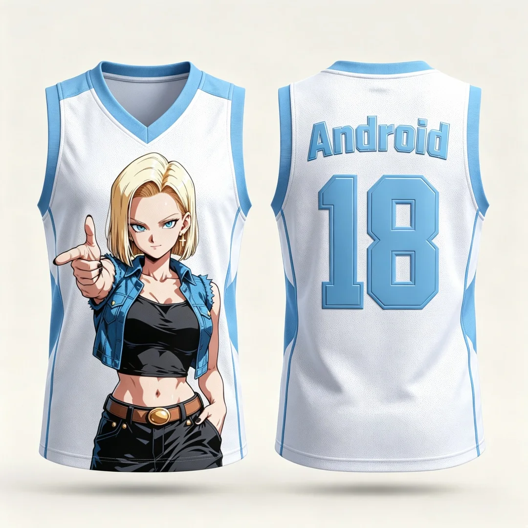 Dragon Ball Android 18 Basketball-Trikot für Damen, 3D-Druck, Sportweste, Weiß, Rosa, Anime, Streetwear, Tank-Top, passende Familien-Outfits – Detail 6