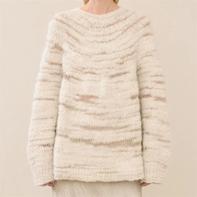 

Women's sweater New high-quality alpaca wool blend Knitwear for autumn 2024 Elastic knitted hollow Long sleeved top y2k pullover