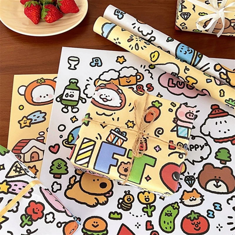 Kawaii Gifts Wrapping Paper Graffiti Pattern Gift Packaging Coated Paper Packaging Colored Paper Presents Decoration 50X70cm