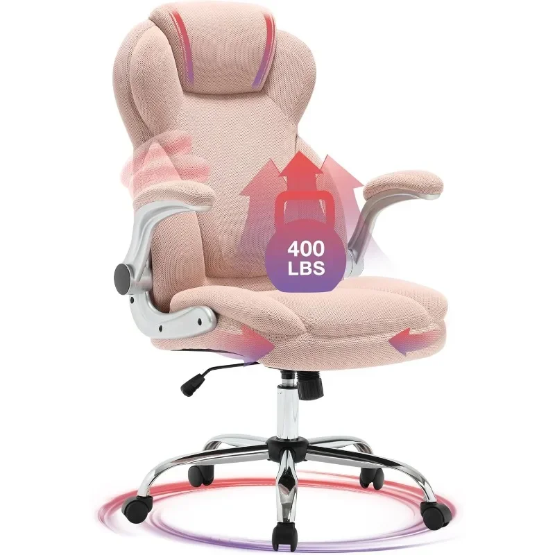 Big and Tall Fabric Pink Office Chair Duty Executive Desk Chair with Extra Wide Seat, High Back Ergonomic Leather Computer