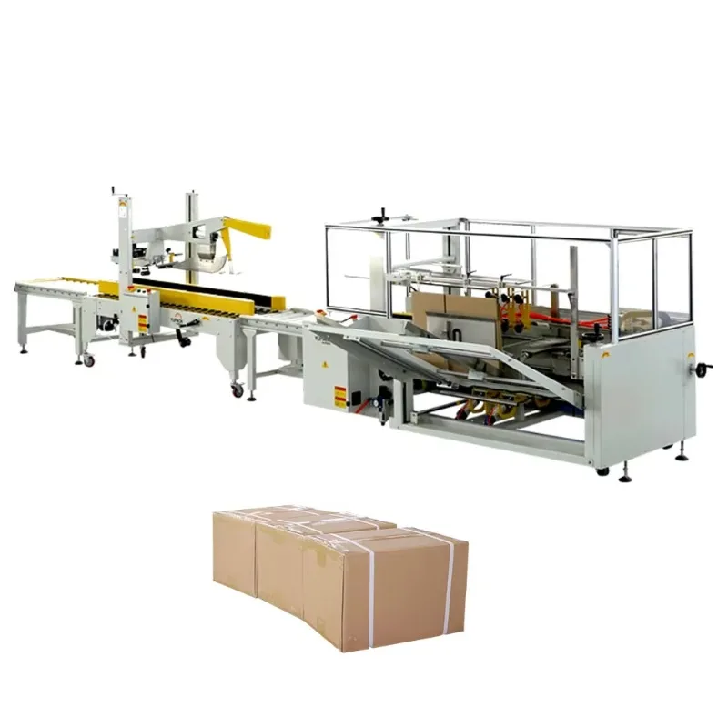 Custom Automatic Carton Case Erector Box Former Tape Sealer Strapping System Integrated Packaging Machine