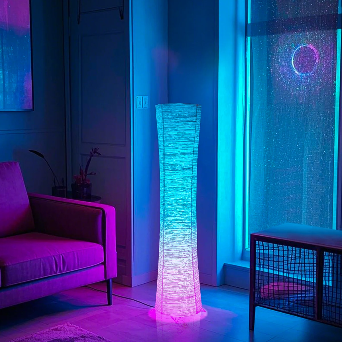 مصباح ورقي، مصباح ذكي LED متغير الألوان RGB، جهاز تحكم عن بعد، مصباح أرضي، مناسب لغرفة المعيشة وغرفة النوم وغرفة الألعاب.