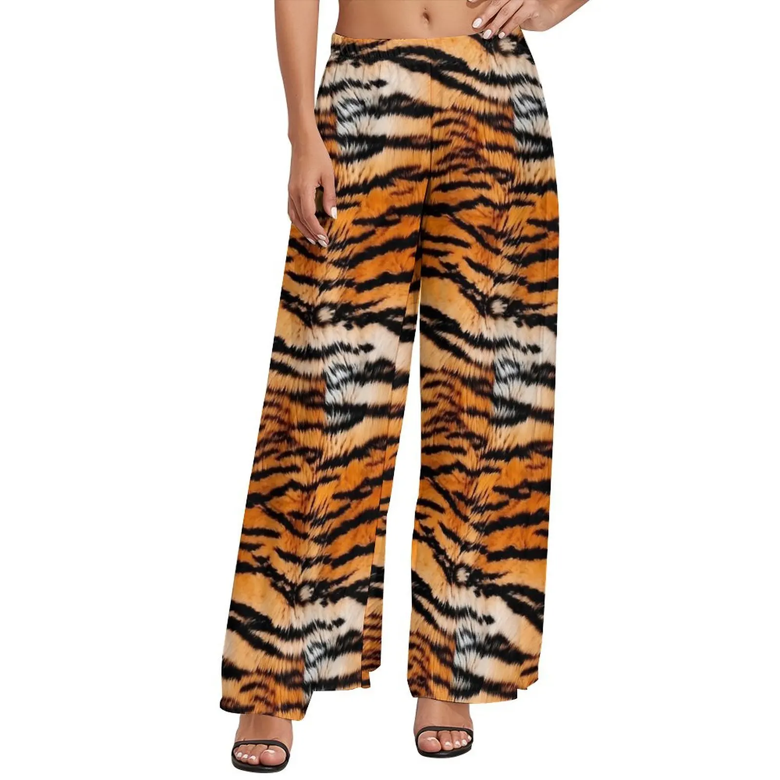 

Tiger Stripes Pants High Waisted Animal Print Office Trousers Streetwear Graphic Wide Pants