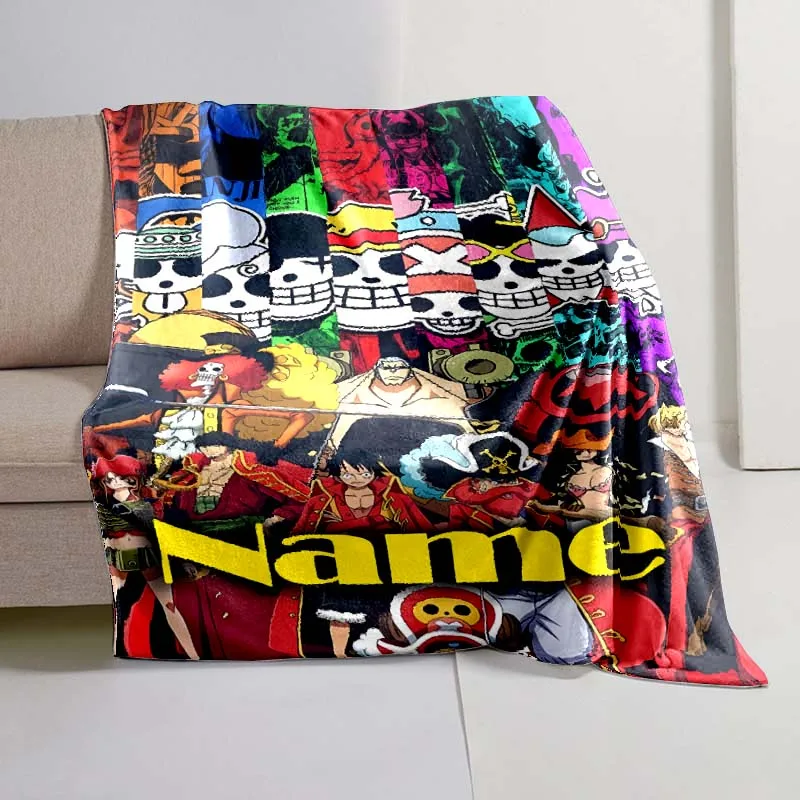 Name Custom Anime One Piece Logo Flannel Lightweight Blanket Home Decor Sofa Bed Travel Cover Family Gift For All-Season lxr3