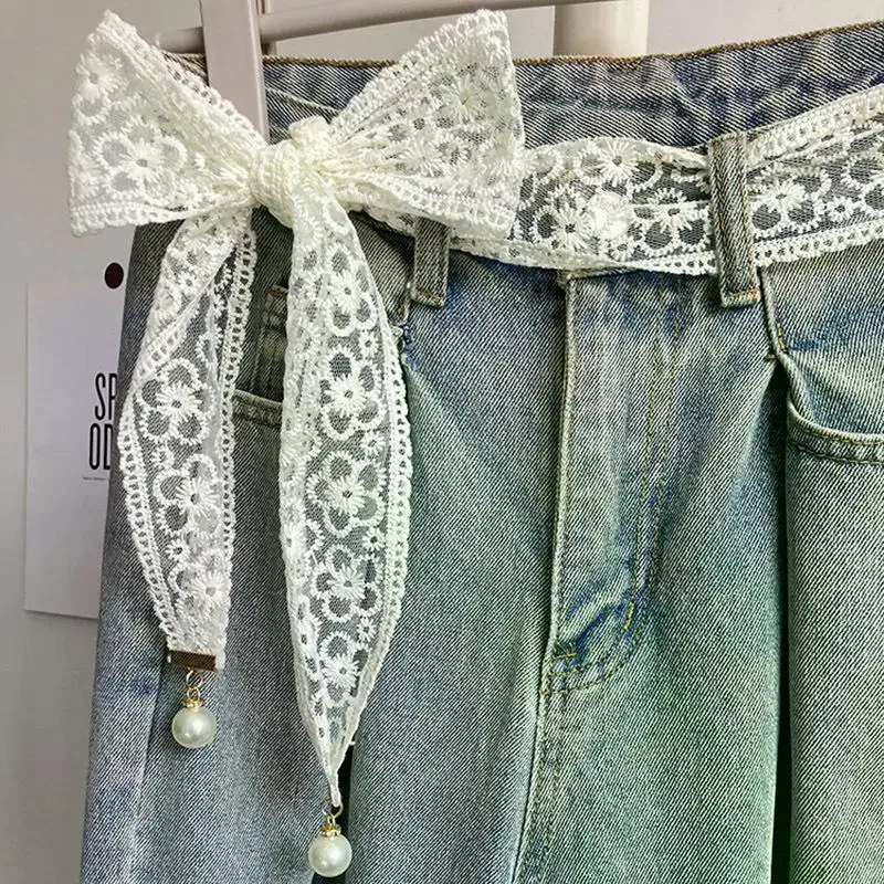 

Модный декоративный кружевной пояс для платья и джинсов, элегантный аксессуар с бантом для женщин