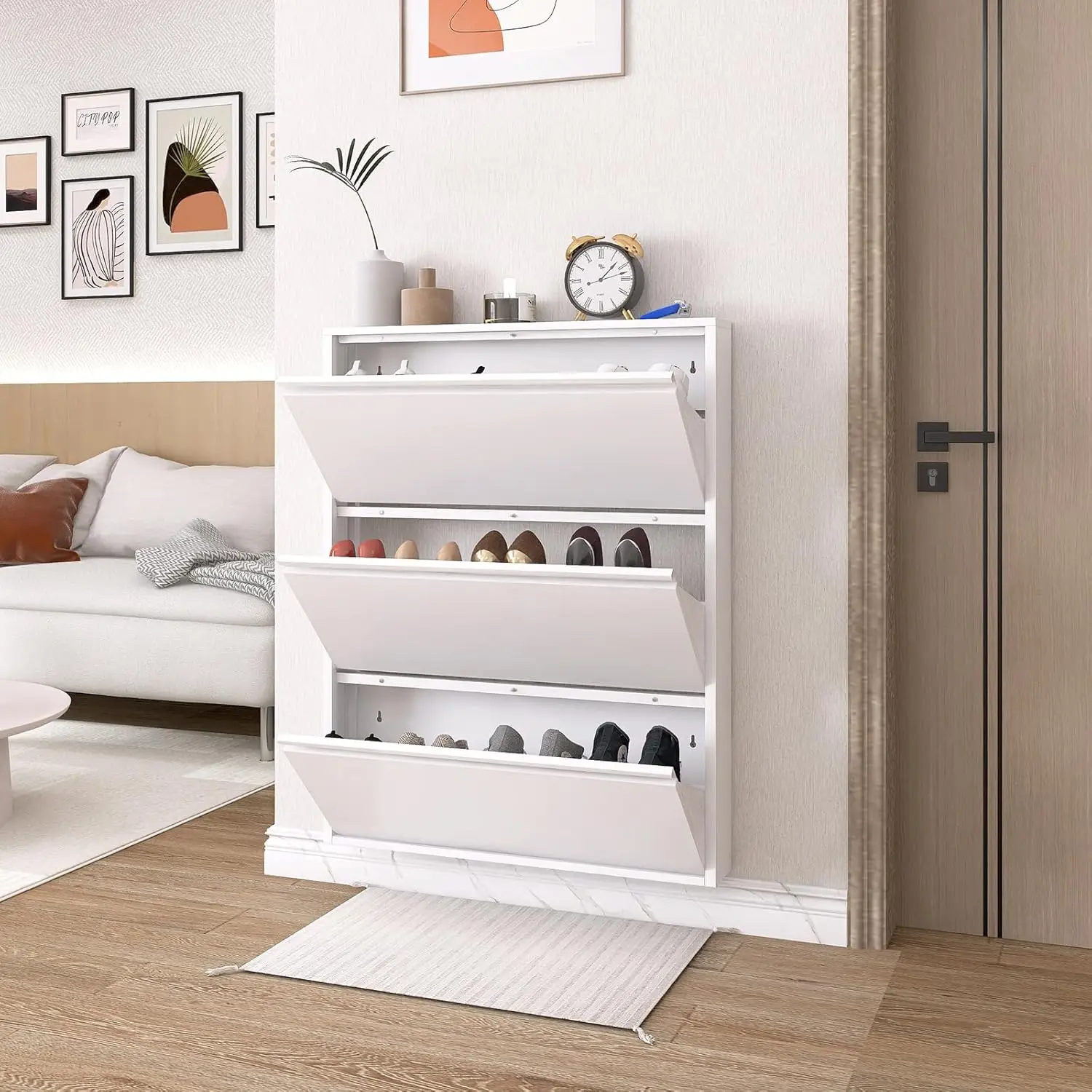 

3 Flip Drawers Shoe Storage Cabinet Shoe Cabinet for Entryway Freestanding Shoe Organizer for Hallway Bedroom Apartment White