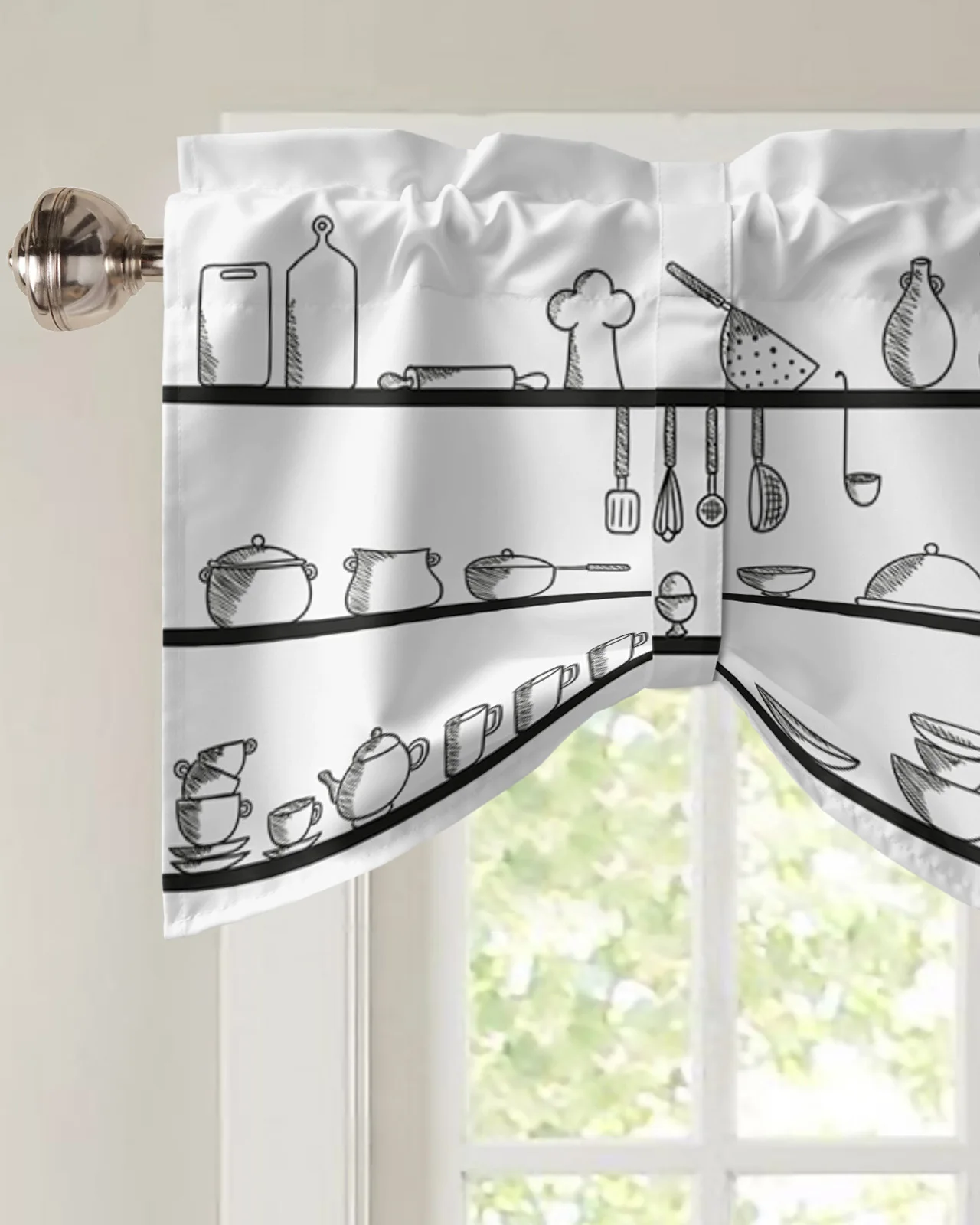 Kitchen Utensils Shelf Short Window Curtain Adjustable Tie Up Valance for Living Room Kitchen Window Drapes