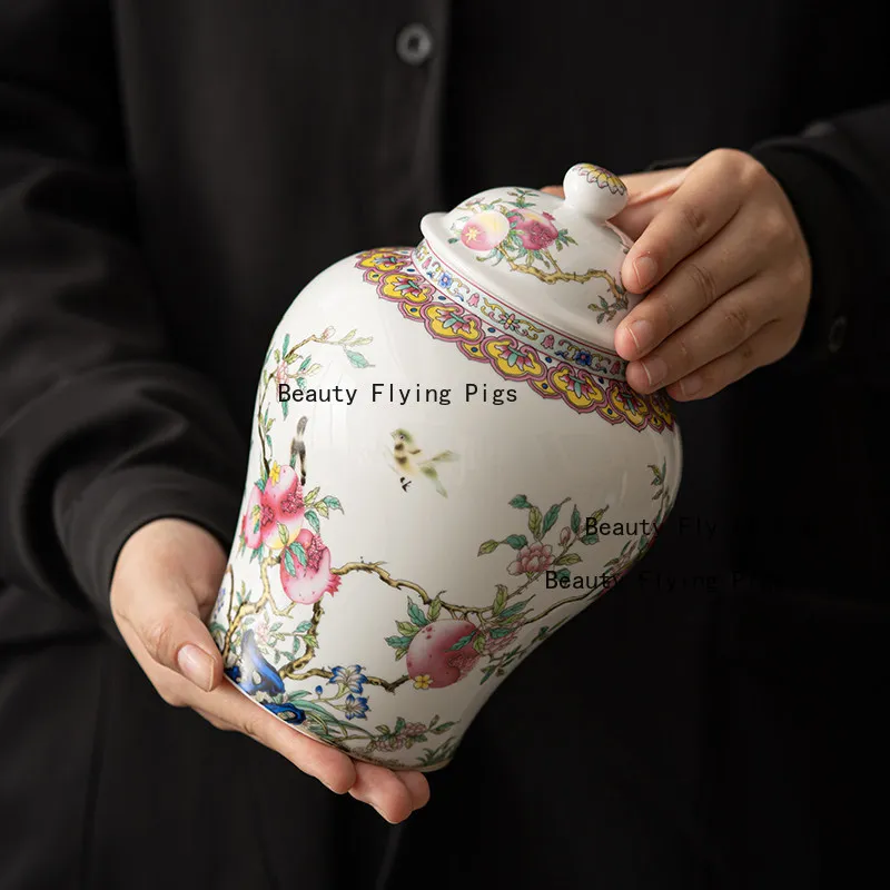 Ceramic Sealed Tea Can Enamel Spice Jar Moisture Proof Tea Can Chinese Seasoning Jar Candy/Nut/Pill Jar Tea Ceremony Accessories