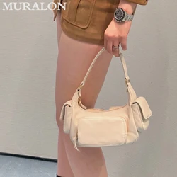 Sheepskin Motorcycle Bag New Fashion Retro Multi-Pocket Hobo Handbag Niche Design Vintage All-match Underarm Bag High Quality