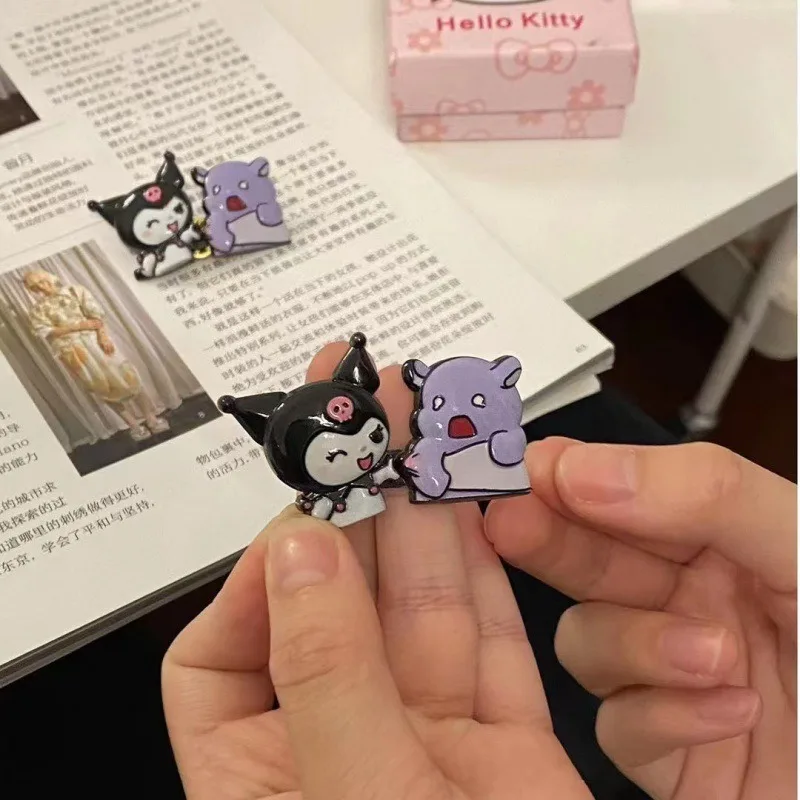 Sanrio Kuromi Baku Pin Anime Figure Cute Cartoon Metallic Adjustable Button Anime Merchandise Clothing Decoration Girl Gift