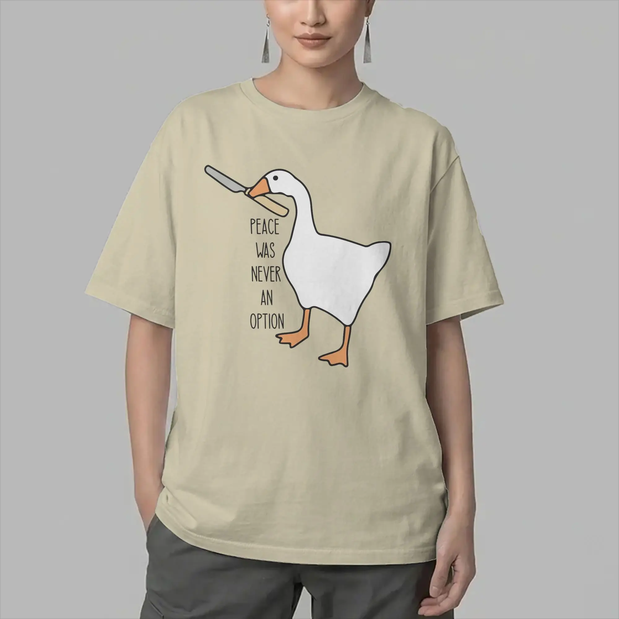 Vintage Peace was Never an Option Funny Untitled Goose Game T-Shirt Men Crewneck Pure Cotton T Shirts  Short Sleeve Tees Clothes