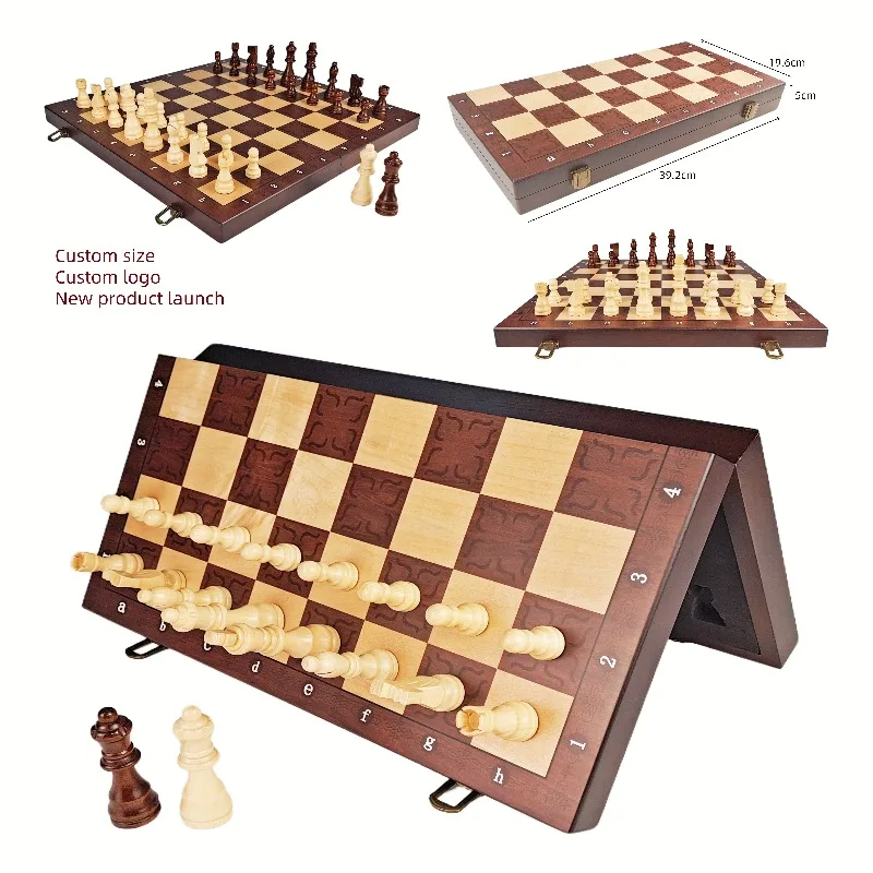 New Indoor Wooden Board Game Portable Foldable Backgammon Checkers Board High Quality Eco-Friendly Durable Magnetic Chess Box