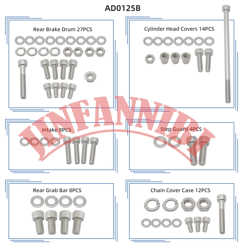 287pcs 304 Stainless Steel Polished Bolt Screw Kit for Honda ATV ATC70 1978-1985