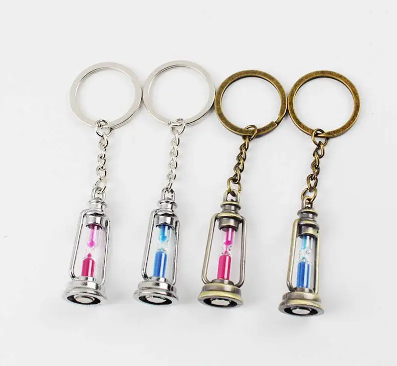 100 Pcs Novelty Metal Lamp Shaped Key Chain Hourglass Keychain Lover Couples Friends Nice Trinket Gifts Wholesale