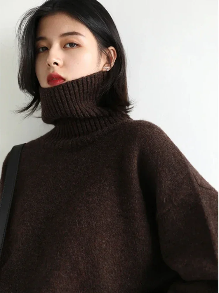 CHIC VEN Women\'s Sweater Autumn Winter New Turtleneck Knit Pullover Loose Clothes for Women Warm Solid Basic Female Tops 2023