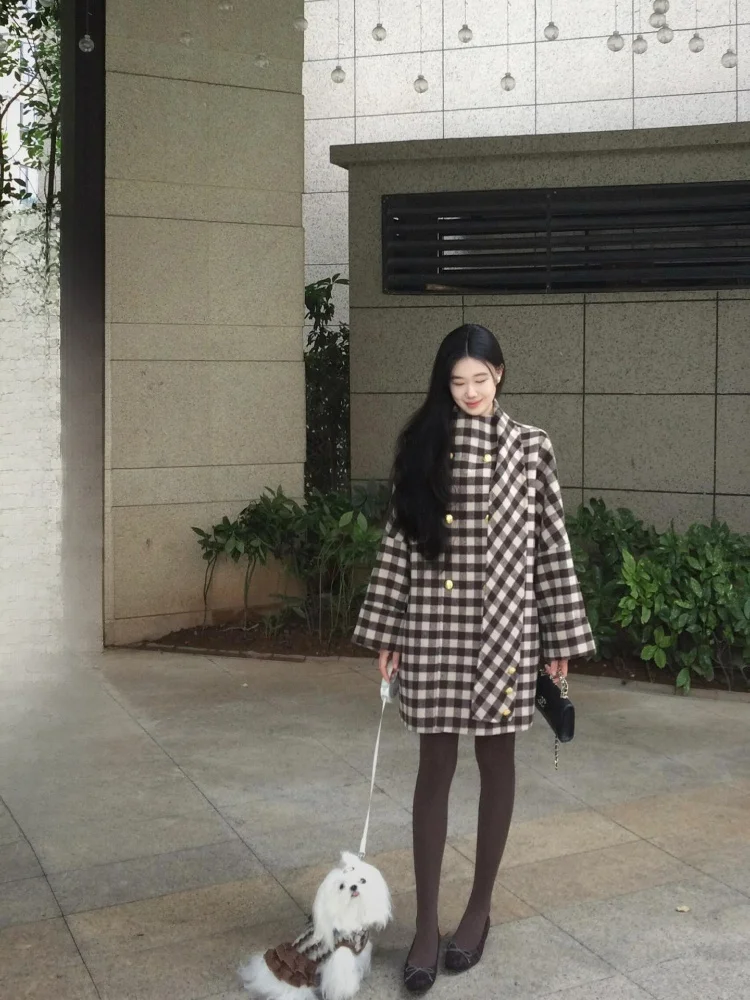 

Retro Briti Sle id Woolen Coat Medium Length Loose Casual Woolen Coat Winter New Sle Lazy Faion Women's Coat