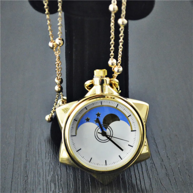 Anime Sailor Moon Necklace Crystal Star Pocket Watch Pendant Necklace for Students Collection Jewelry Girls Birthday Gift Toys