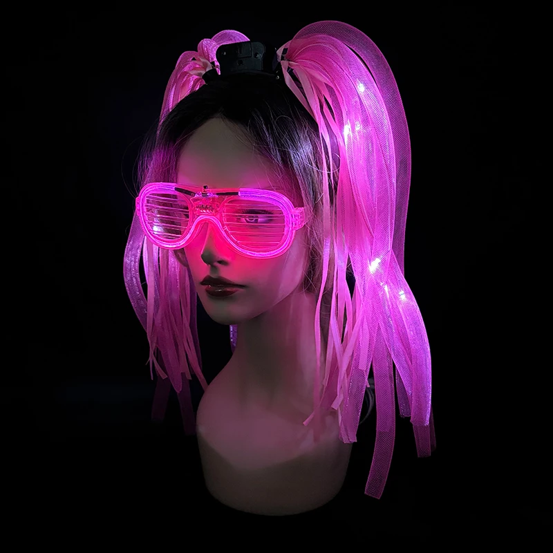 Y2K Light Up Flash Braid Noodles Headband Luminous Headband Neon Hair Bands Women Cosplay Birthday Christmas Props