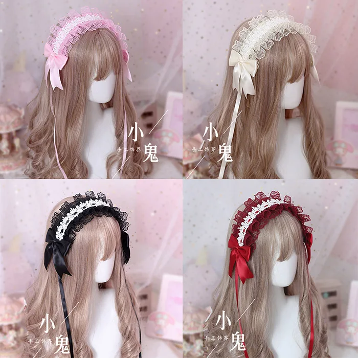 Tocado Lolita de estilo japonés, accesorios para el cabello de encaje dulce oscuro, diadema de sirvienta gótica Lolita