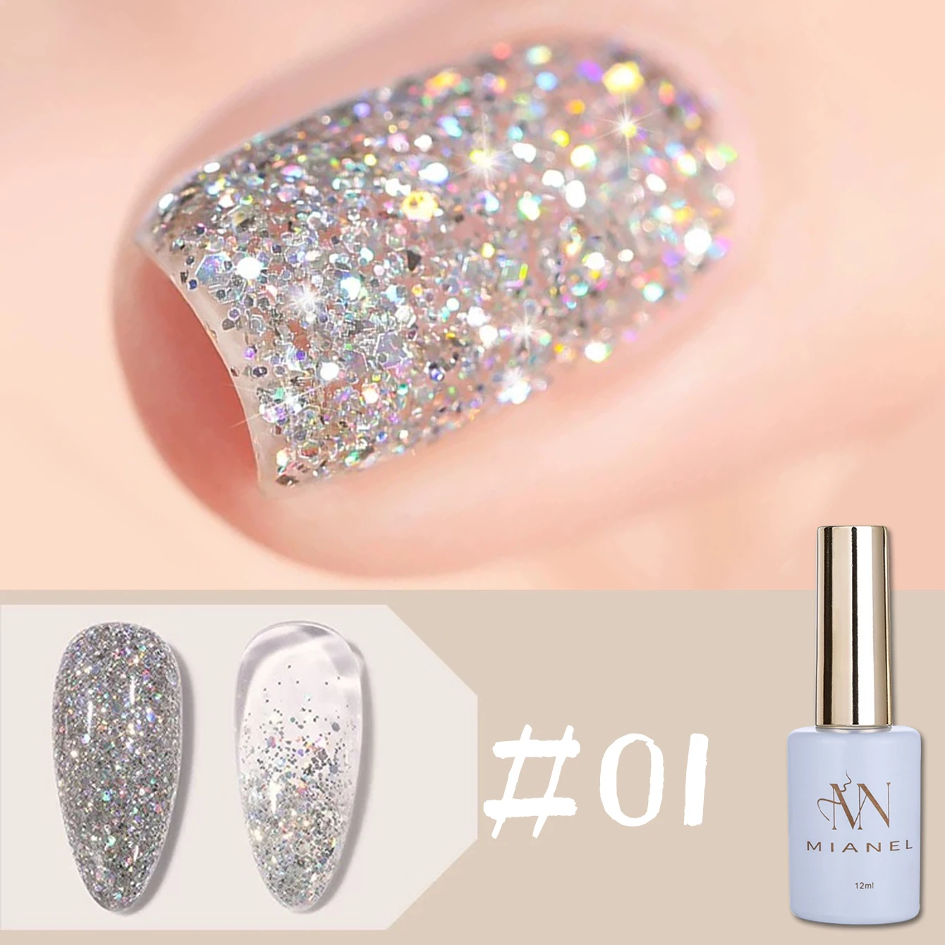MIANEL 12ML Summer Bright Galaxy Broken Diamond Gel Nail Polish Authentic Flash Glue Silver Pink Starry Sky Glitter Nails