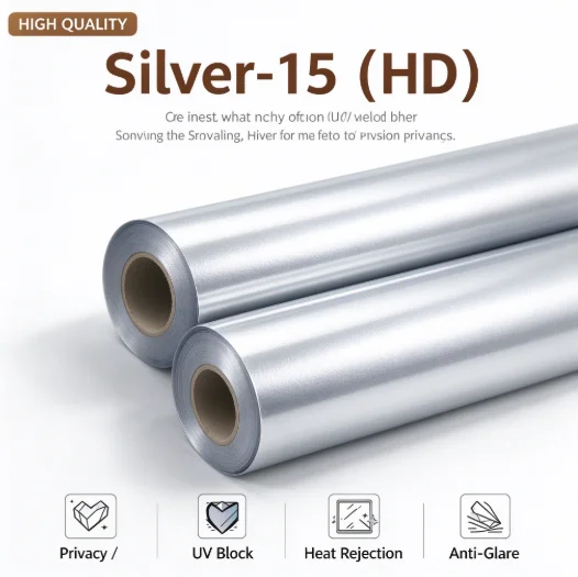 PET Silver 15 HD Privacy Window Film Roll One Way Vision Anti UV Heat Block Easy DIY Apply For Residential Office Auto Glass