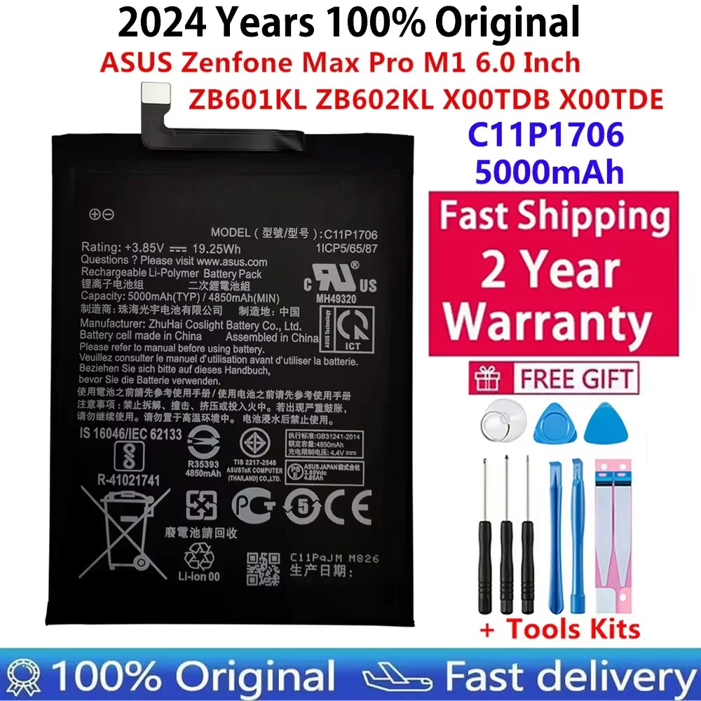 

High Capacity Phone Battery For Asus, C11P1706, 100% Original, Free Tools, ZB601KL, ZB602KL, X00TDB, X00TDE, 5000mAh