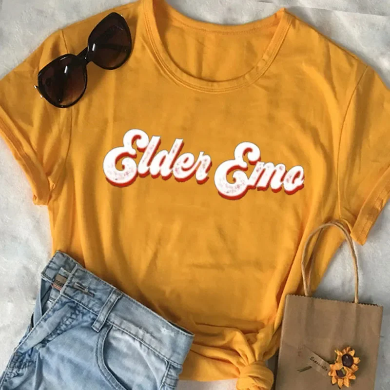 Elder Emo Print T Shirt Themed Party Casual Graphic Tops O-Neck Short Sleevesshirts for Women T Shirt Women Vintage Cotton