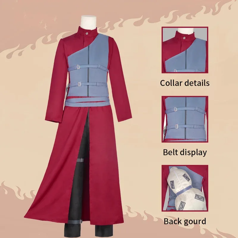 Gaara Cosplay Kostüm Fünfte Kazekage Rote Robe Sand Kürbis Anime Set Männliche Ninja Outfit