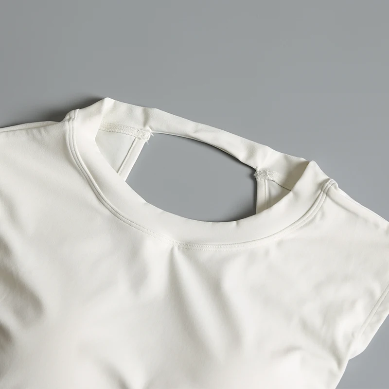 Sport-T-Shirt für Damen im Sommer, kurz, sexy, rückenfrei, integrierter Yoga-Anzug, Weste, zum Laufen, ärmelloser Fitness-Anzug – Detail 6